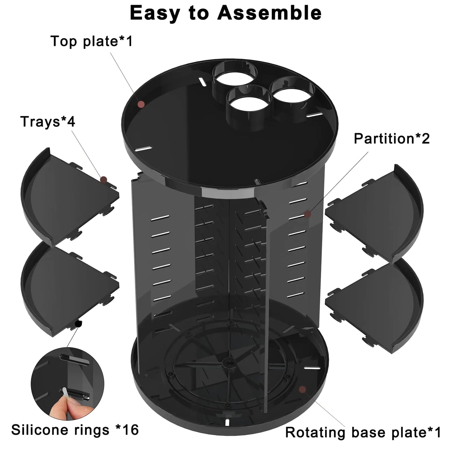 Organisateur de maquillage rotatif premium avec plateaux ajustables