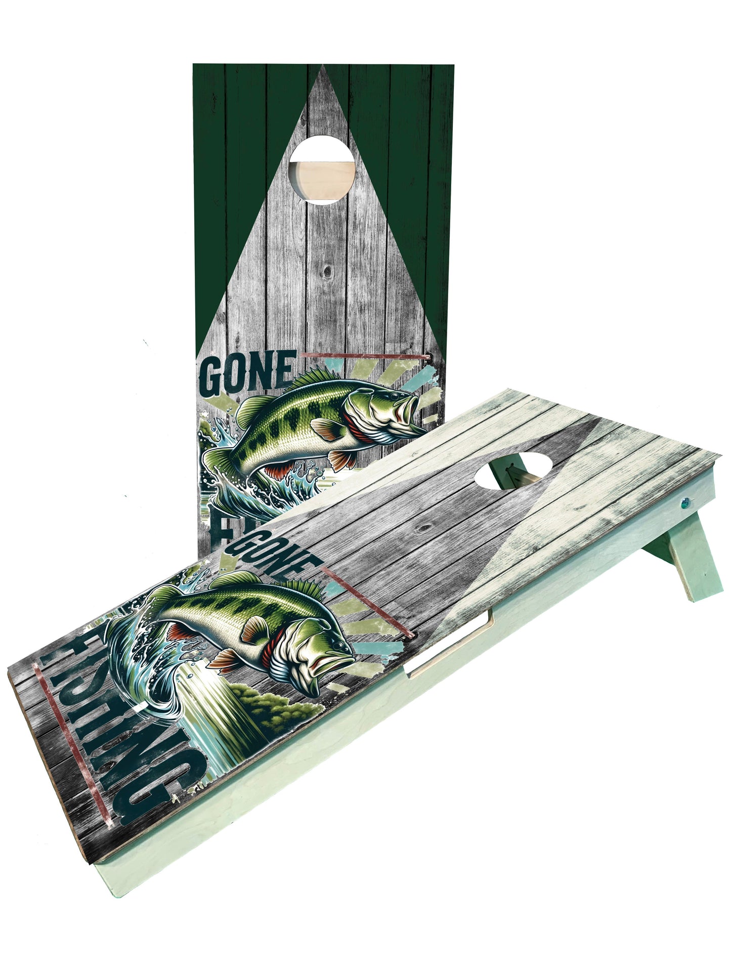 Ultimate Gone Fishing Cornhole Boards with Jumping Fish Design - Korvel