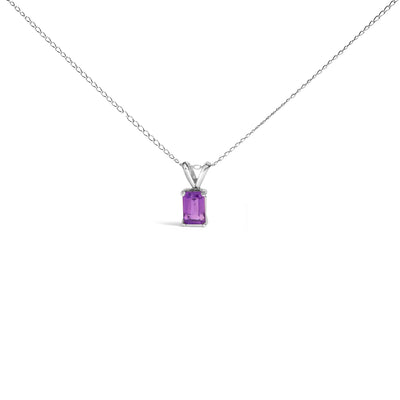 Pendentif collier en améthyste violette taille émeraude en or blanc 14K