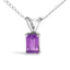 14K White Gold Emerald Cut Purple Amethyst Pendant Necklace