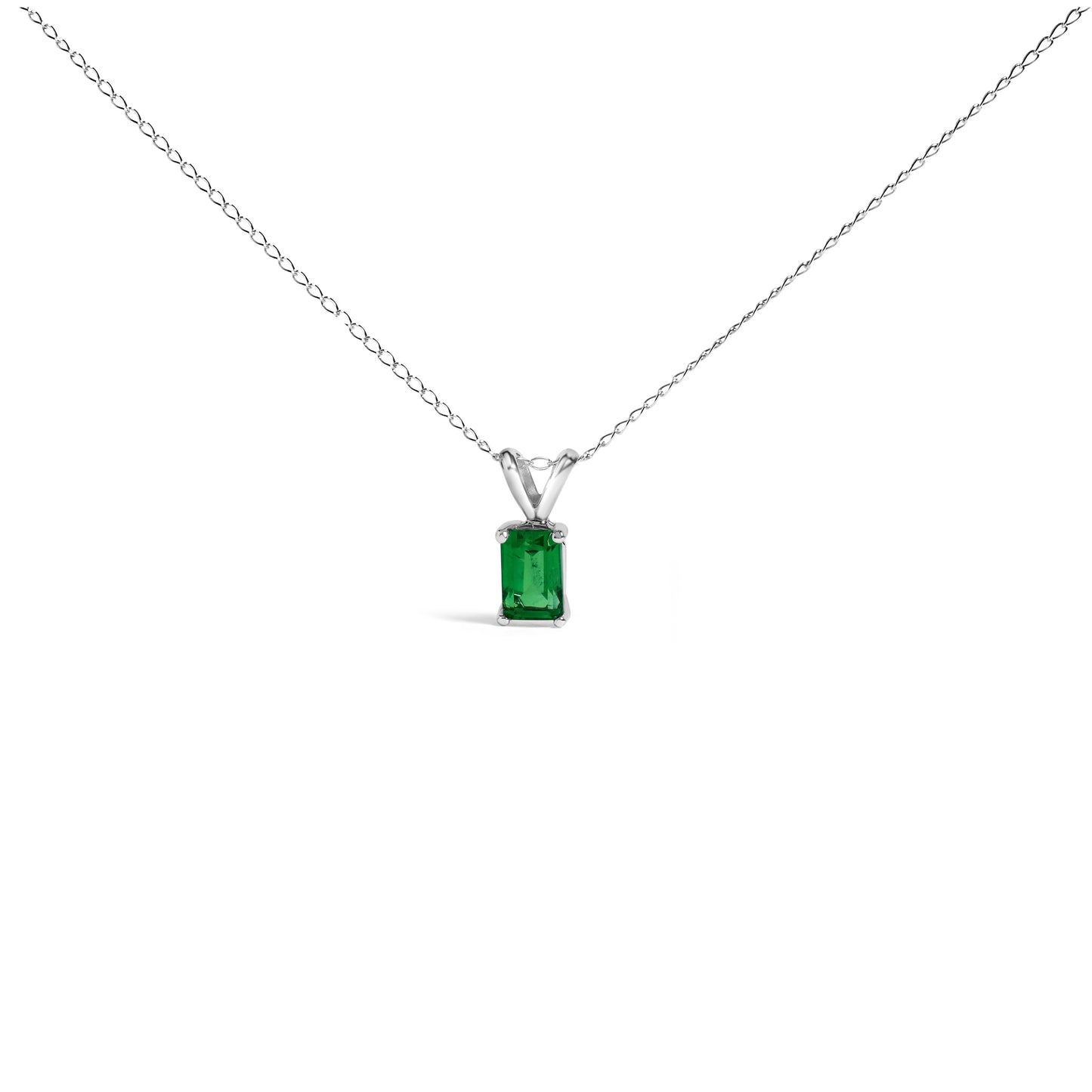 14K White Gold Emerald Cut Purple Amethyst Pendant Necklace