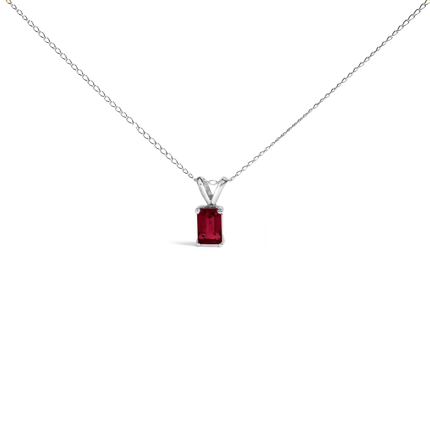 14K White Gold Emerald Cut Purple Amethyst Pendant Necklace