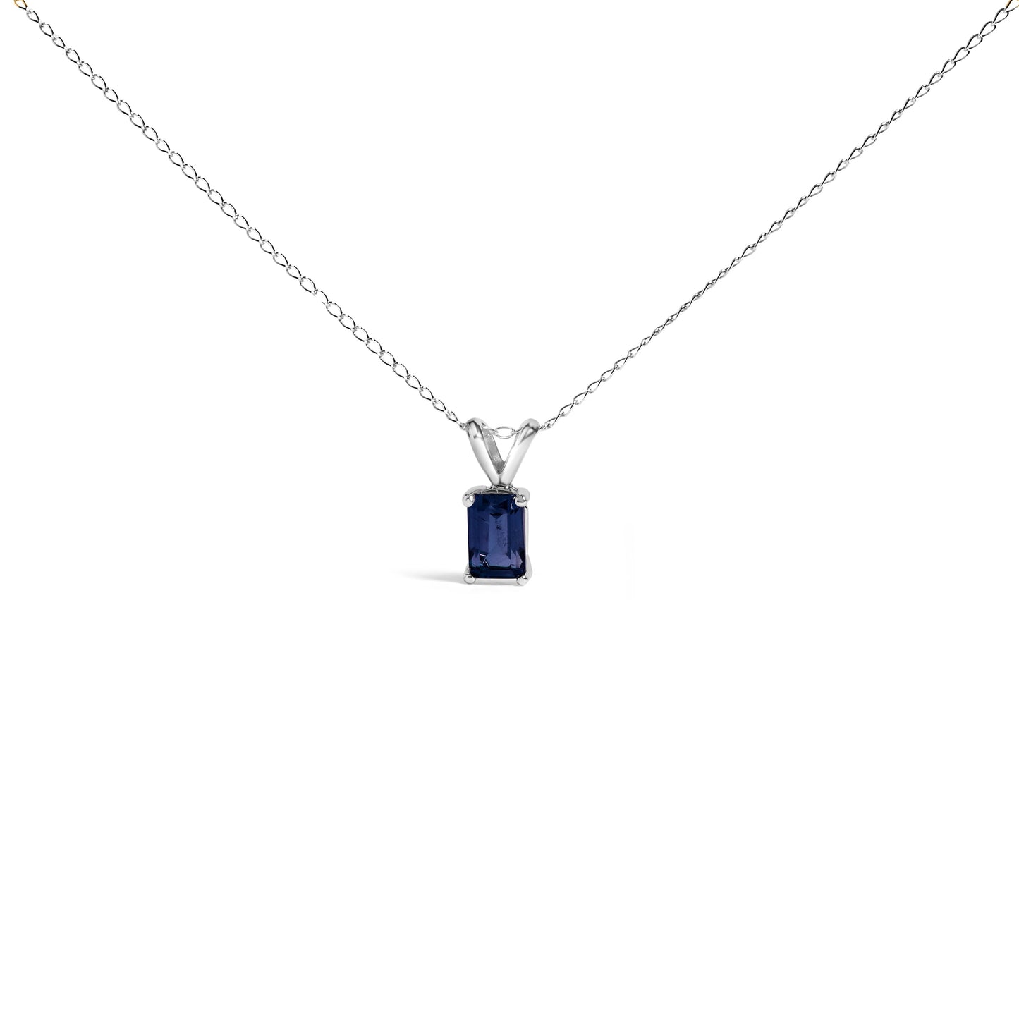 14K White Gold Emerald Cut Purple Amethyst Pendant Necklace