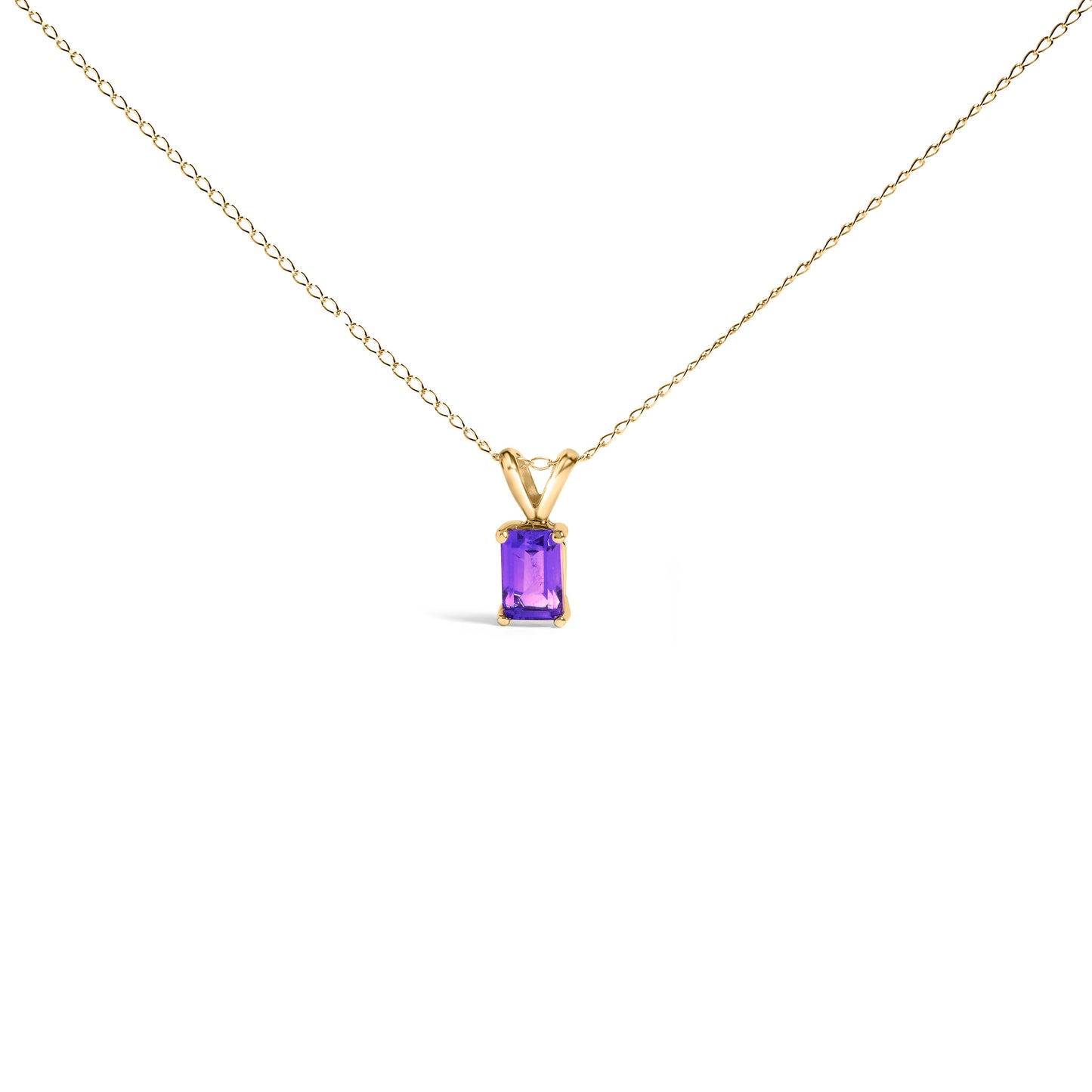 14K White Gold Emerald Cut Purple Amethyst Pendant Necklace