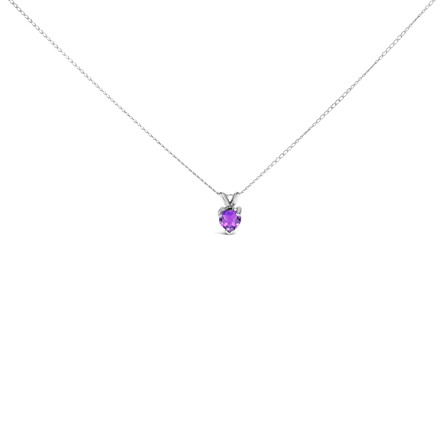 Collier Pendentif en Améthyste Violet en Forme de Cœur en Or Blanc 14K