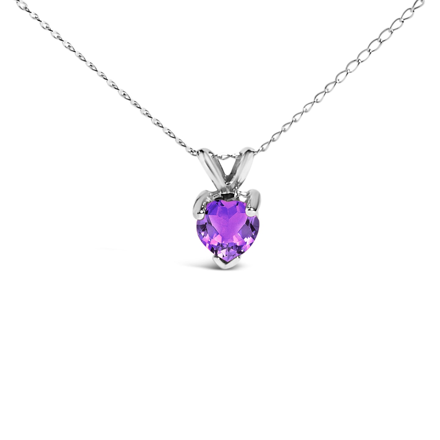 Collier Pendentif en Améthyste Violet en Forme de Cœur en Or Blanc 14K