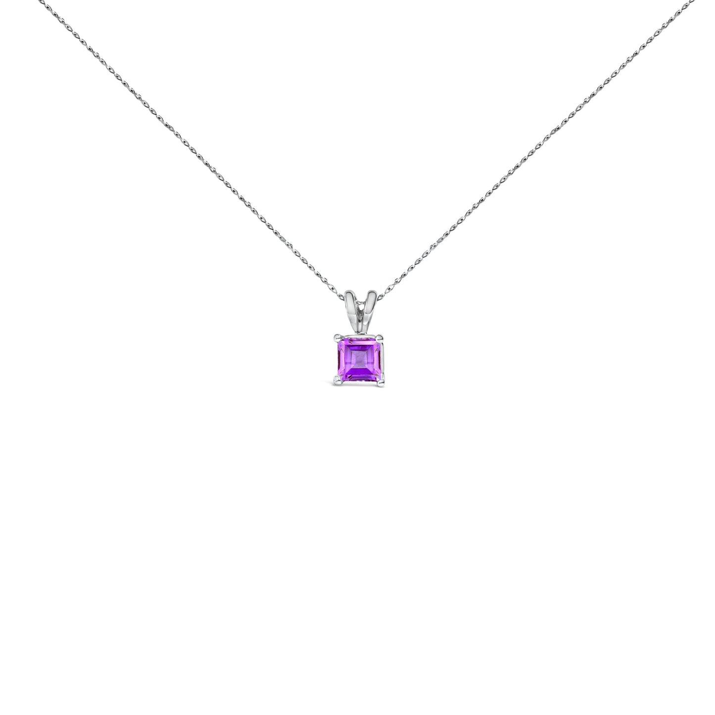Collier Pendentif Carré en Améthyste Violet en Or Blanc 14K