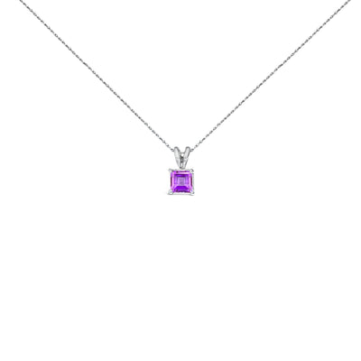 Collier Pendentif Carré en Améthyste Violet en Or Blanc 14K