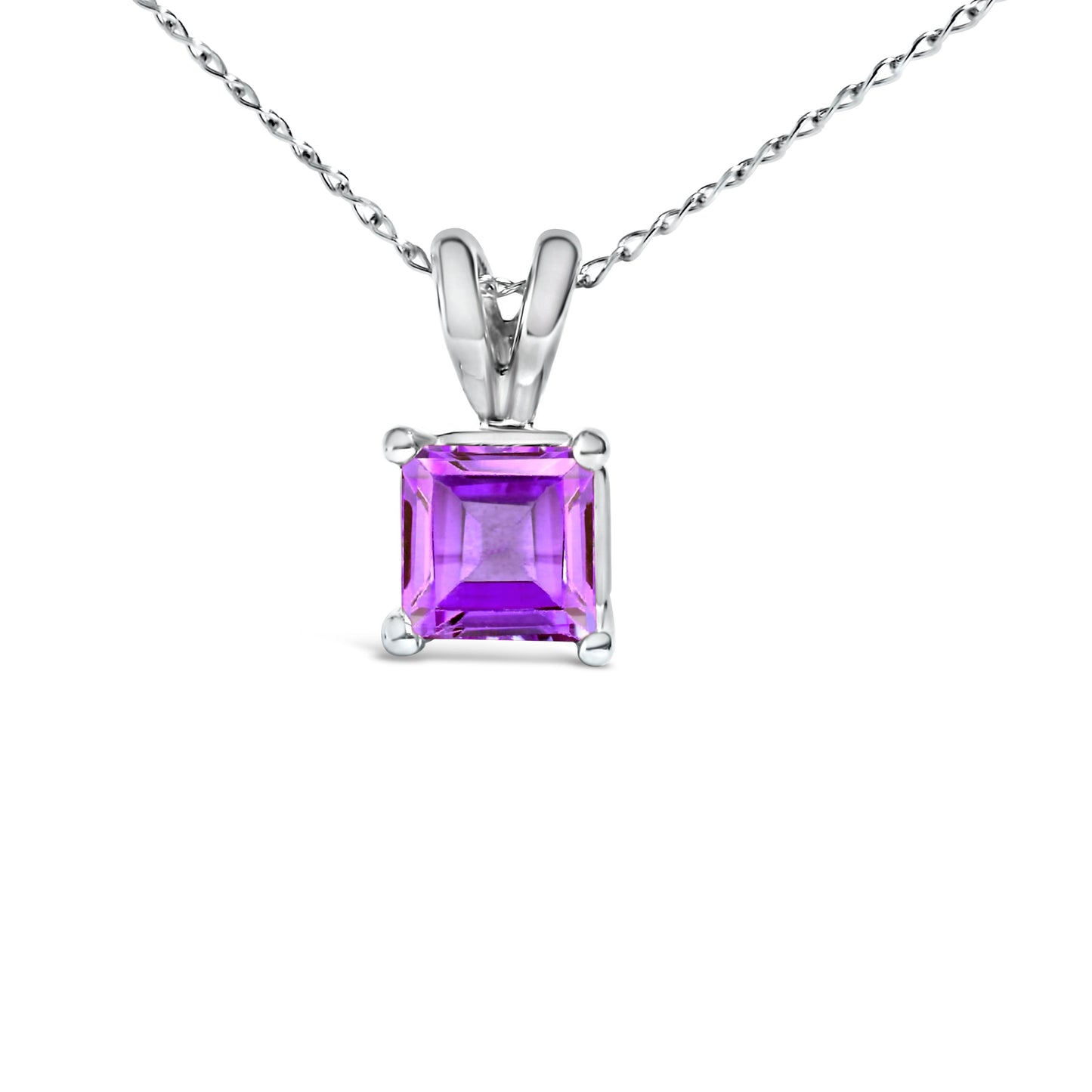 Collier Pendentif Carré en Améthyste Violet en Or Blanc 14K