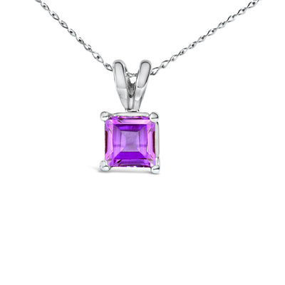 Collier Pendentif Carré en Améthyste Violet en Or Blanc 14K