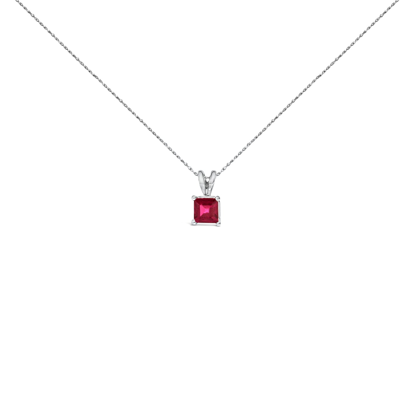 Collier Pendentif Carré en Améthyste Violet en Or Blanc 14K