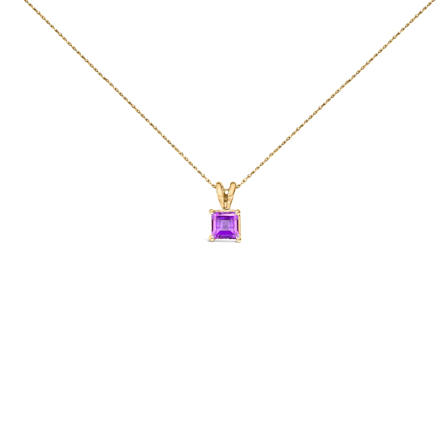 Collier Pendentif Carré en Améthyste Violet en Or Blanc 14K
