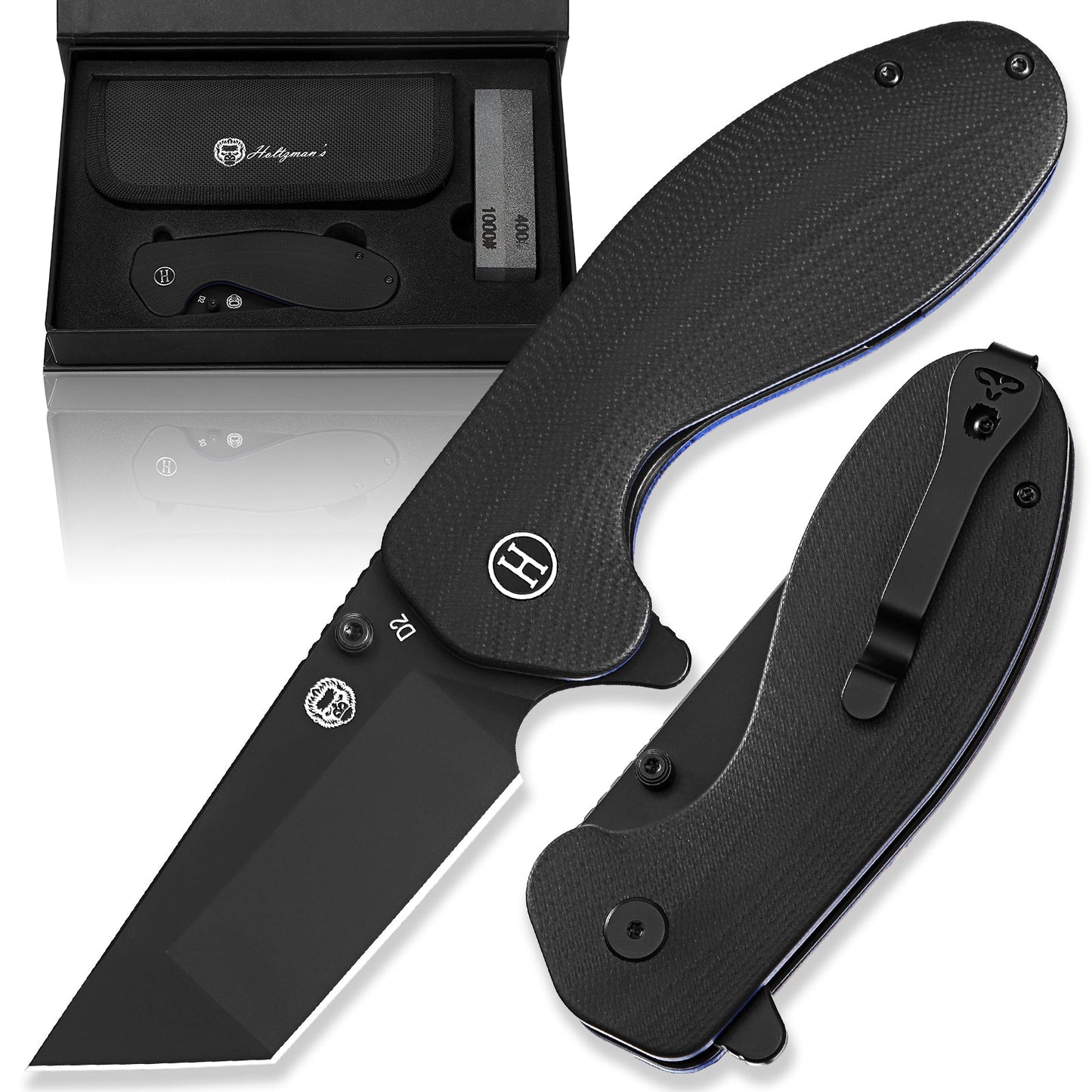 The Ultimate Pioneer Folding Pocket Knife Gift Set for Adventurers (Black & Blue) - Korvel