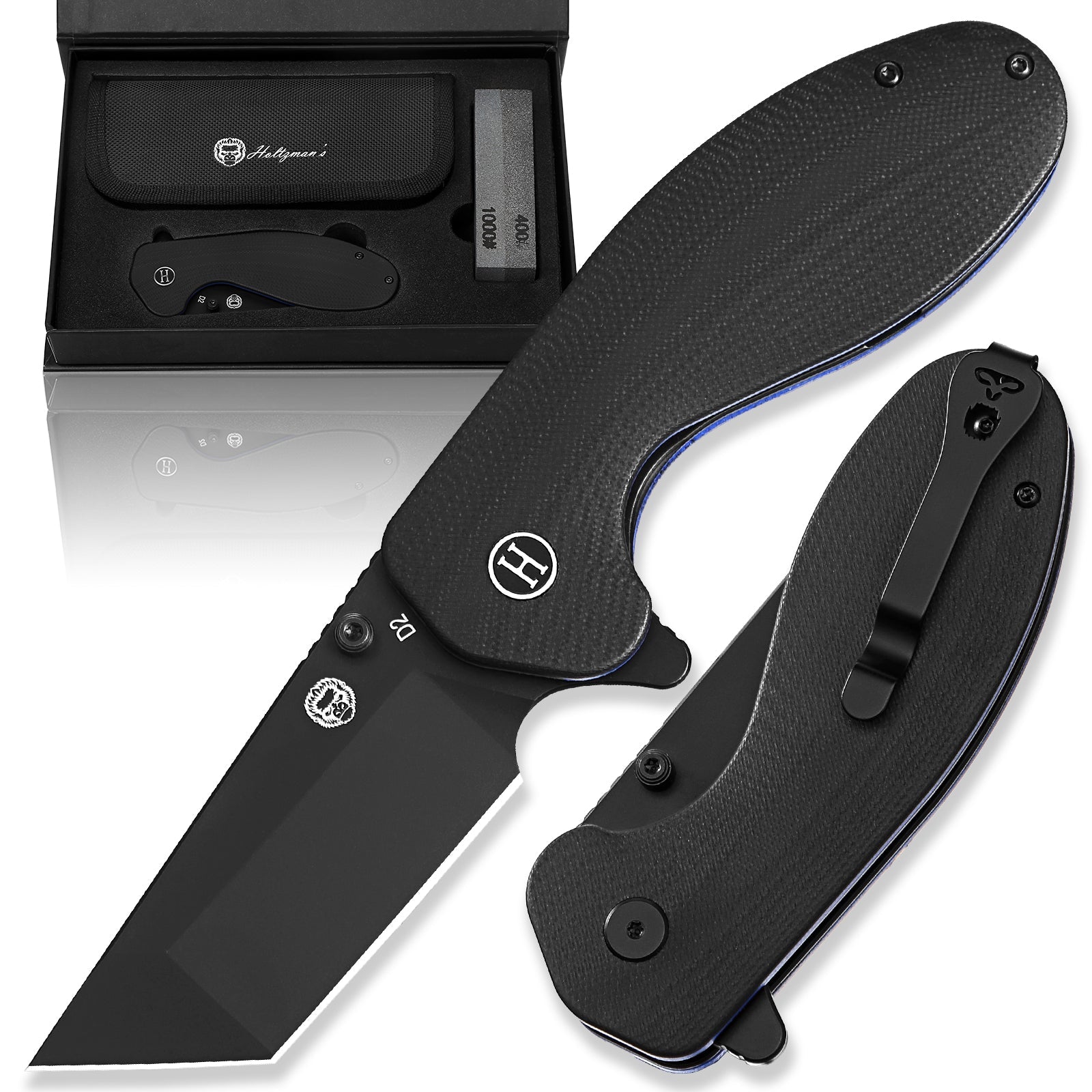 The Ultimate Pioneer Folding Pocket Knife Gift Set for Adventurers (Black & Blue) - Korvel