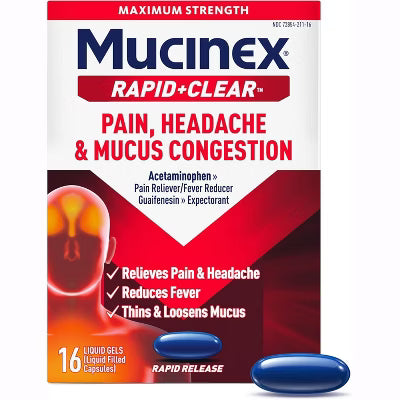 Mucinex Rapid + Clear Gel Liquide, 16 Ct - Soulagement Rapide