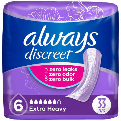 Always Discreet Extra Heavy Long Pads, Size 6, 2x33Ct