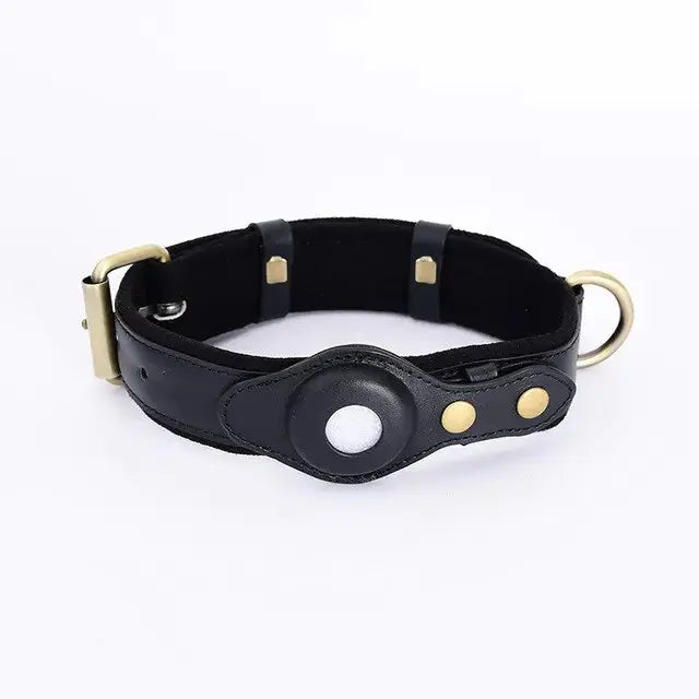 Premium Leather Anti-Lost Dog Collar with AirTag Holder