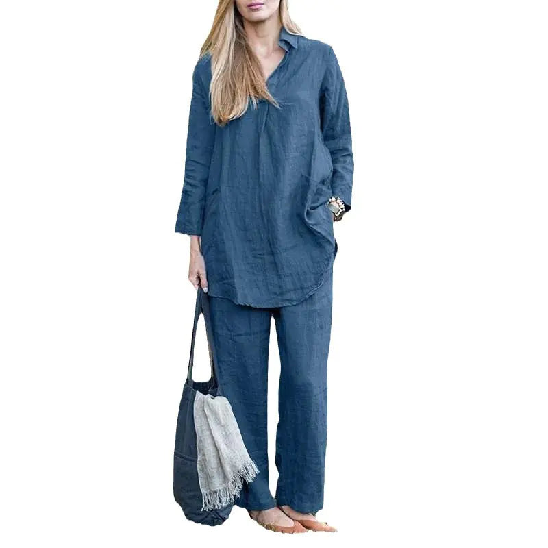 Ensemble élégant décontracté avec chemise ample et pantalon large
