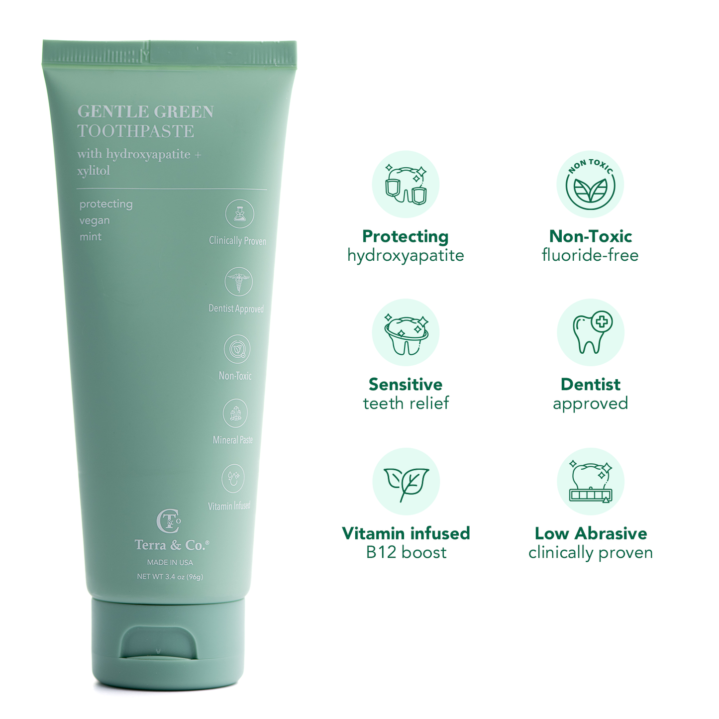Gentle Green™ Sensitive Toothpaste with Hydroxyapatite & B12 (Fluoride-Free, Natural Enamel Support & Sensitive Teeth Relief) - Korvel