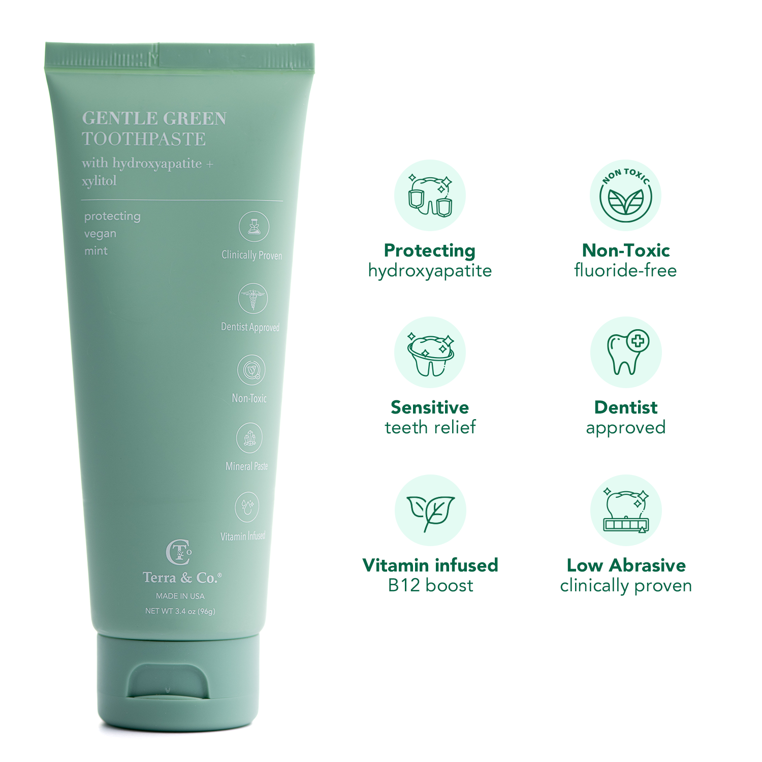 Gentle Green™ Sensitive Toothpaste with Hydroxyapatite & B12 (Fluoride-Free, Natural Enamel Support & Sensitive Teeth Relief) - Korvel