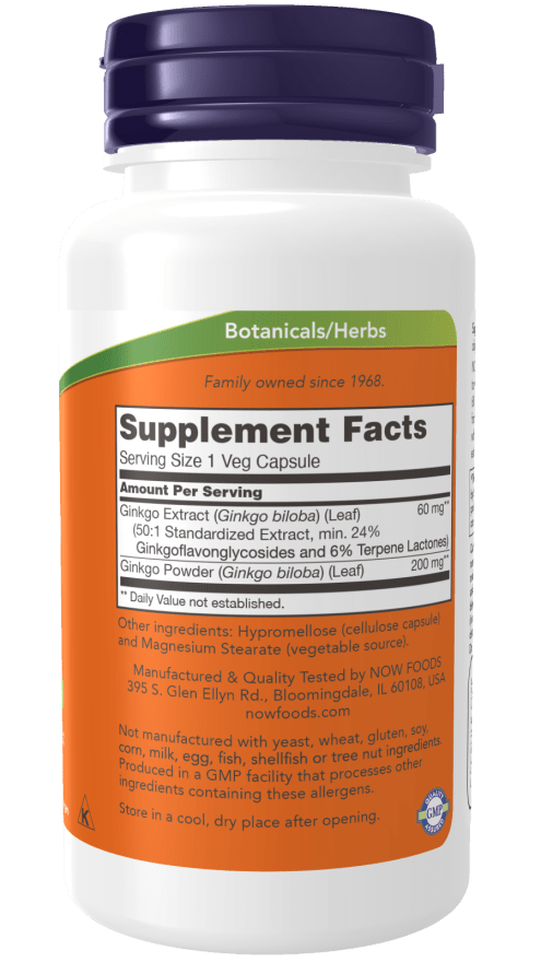 Extracto de Ginkgo Biloba Premium - 60 mg Cápsulas Veganas