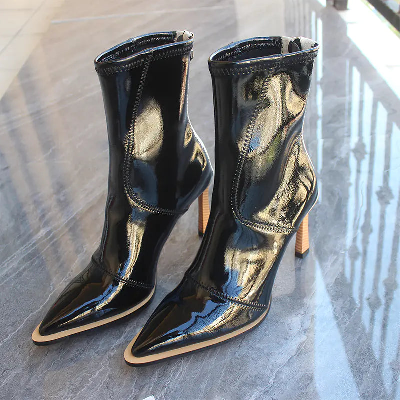 Imported Women's Leather Ankle Boots with Zipper