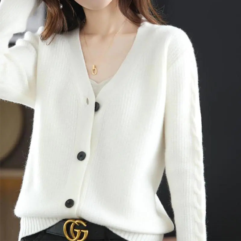 Korean V-Neck Button-Up Cardigan for Women