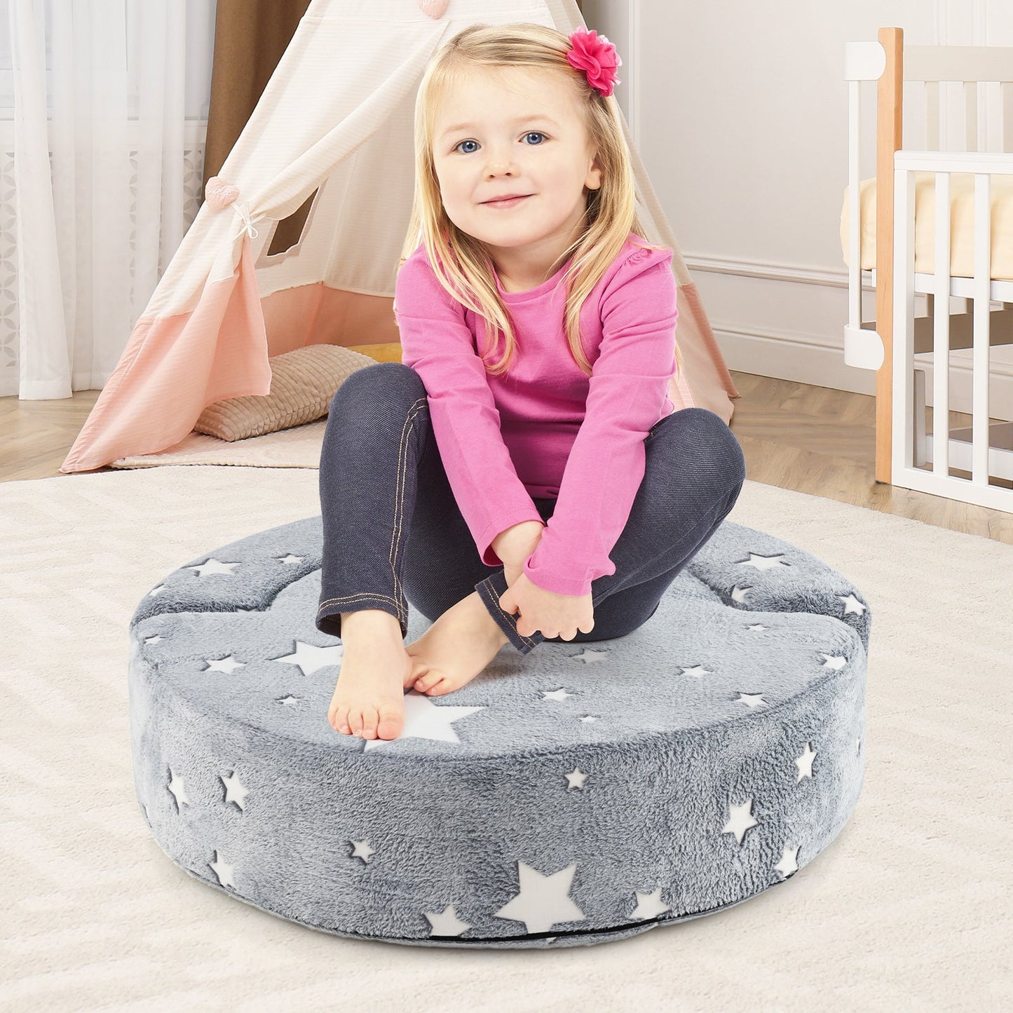 Sofá Infantil Convertible 2 en 1 que Brilla en la Oscuridad - Gris