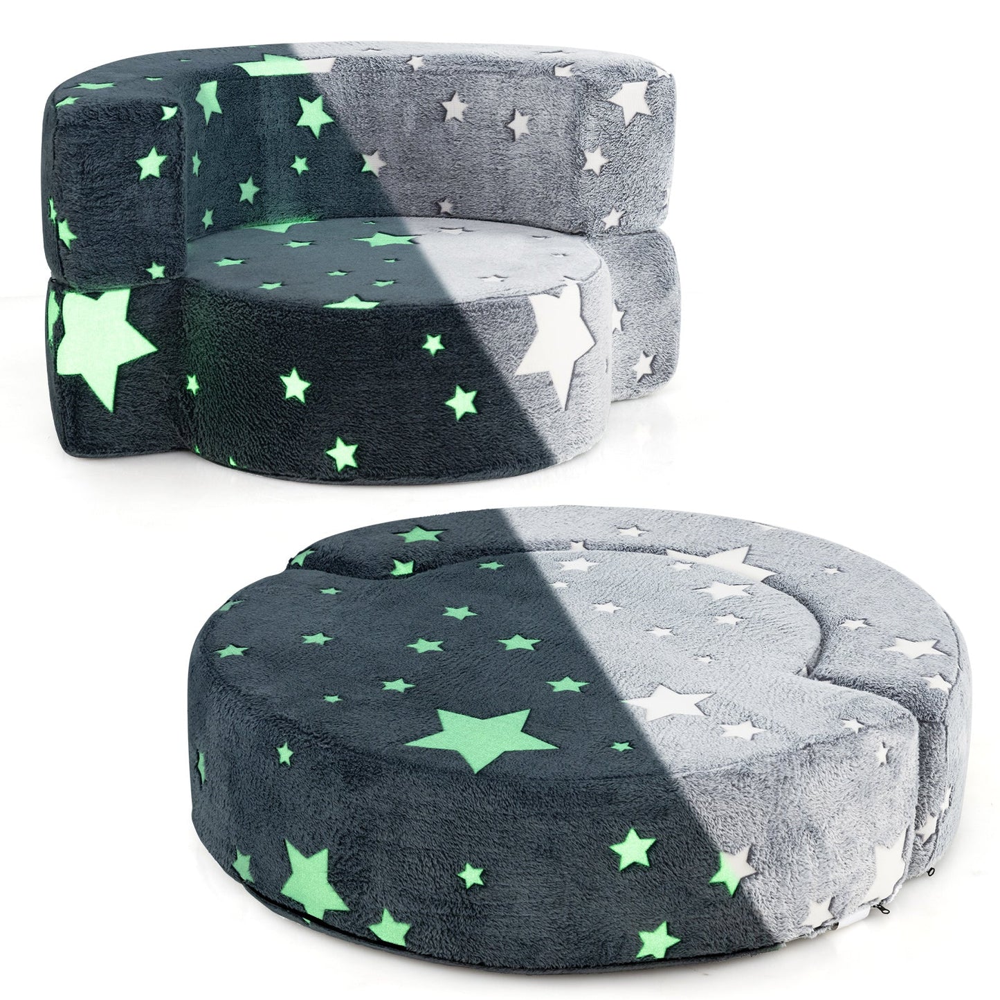 Sofá Infantil Convertible 2 en 1 que Brilla en la Oscuridad - Gris
