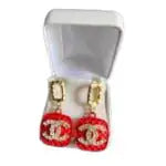 Pendientes Elegantes Diseño CC en Rojo y Azul
