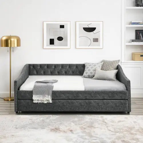 Elegant Full-Size Upholstered Sofa Bed on Wheels