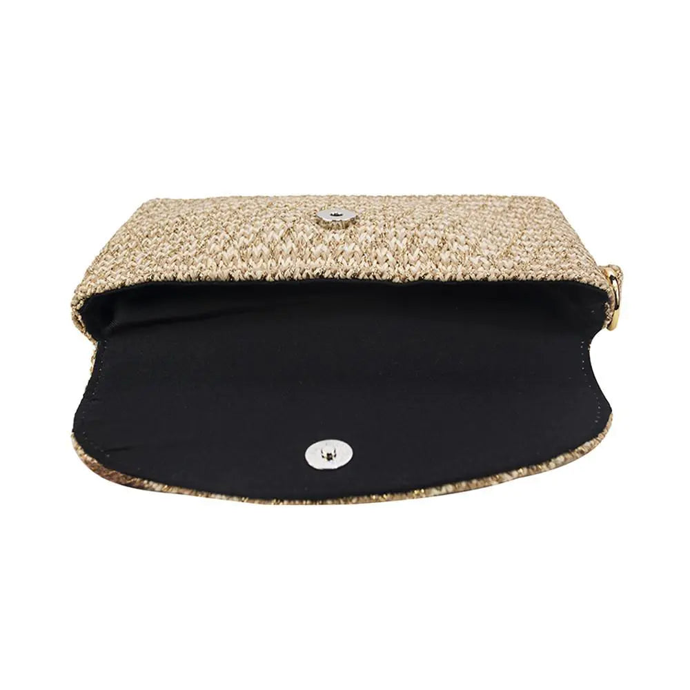 Phoenix Clutch - Tan & Gold Elegance