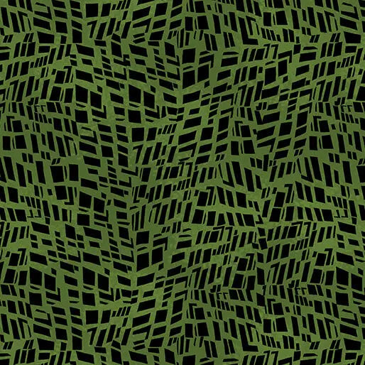Go with the Flow Mosaic Shards Dark Lime Cotton Fabric