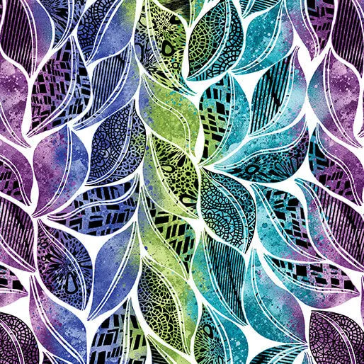 Go with the Flow White/Multi Cotton Fabric - 44"/45" Per Yard