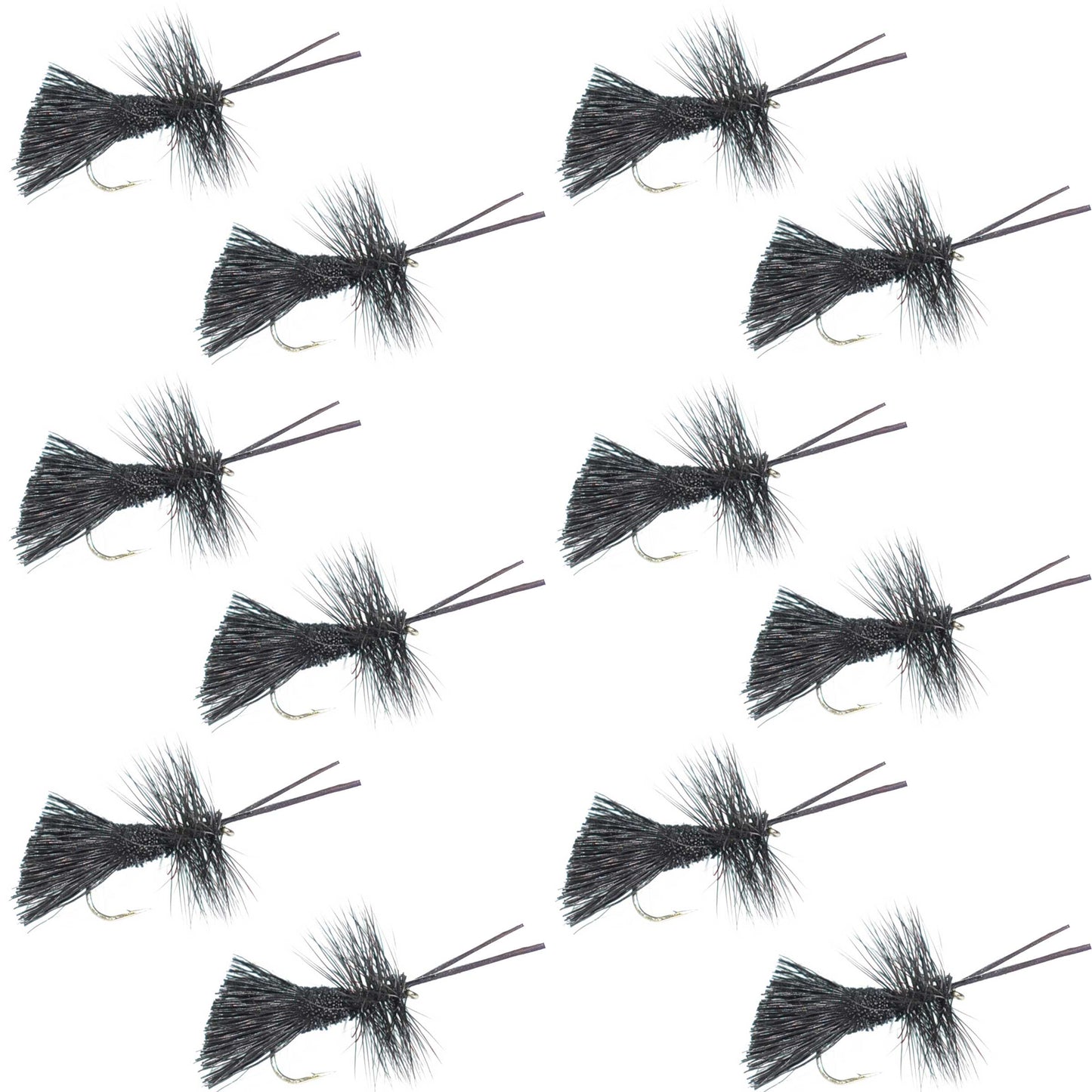 Goddard Caddis Black Dry Fly - Pack of 12 Size 12 Hooks - Korvel