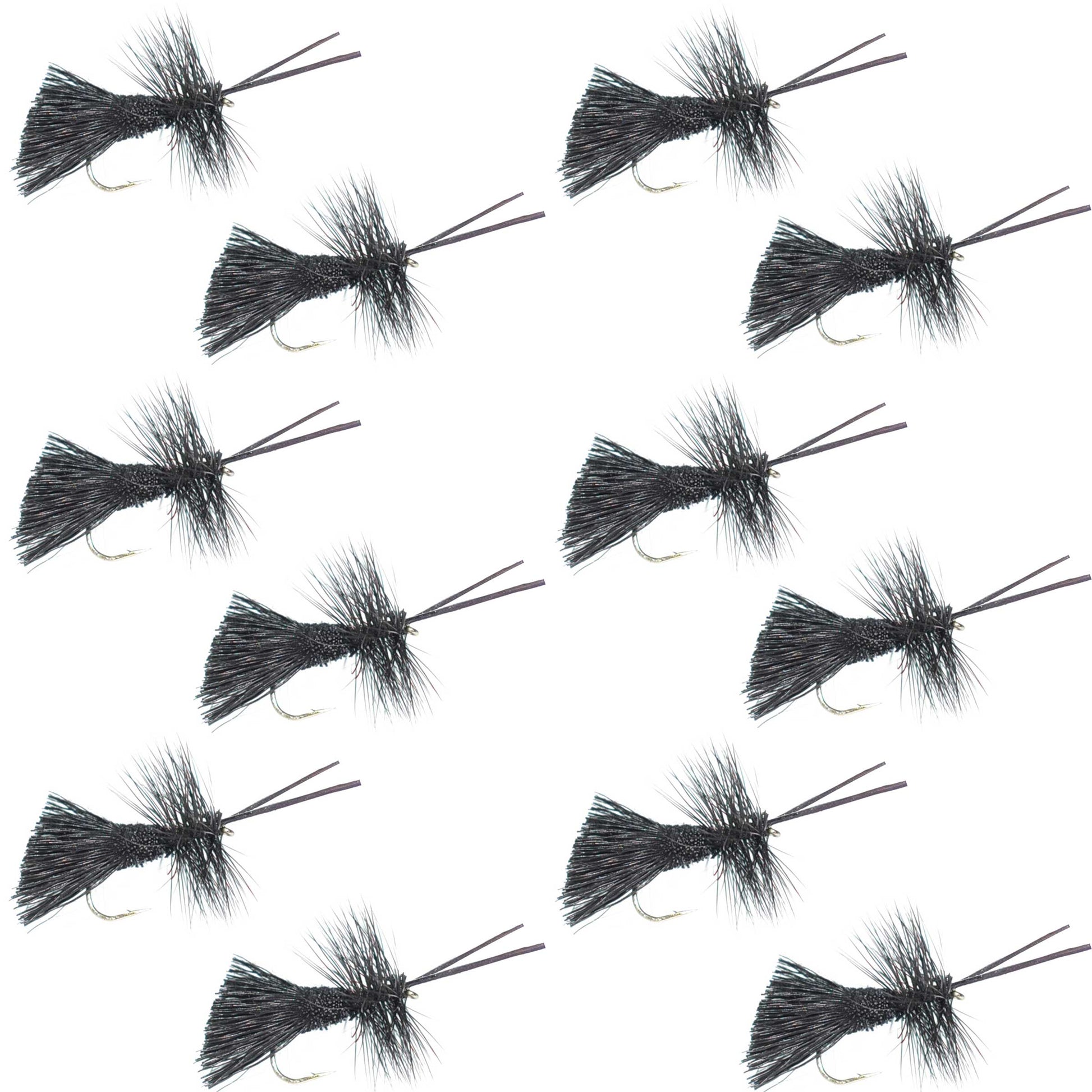 Goddard Caddis Black Dry Fly - Pack of 12 Size 12 Hooks - Korvel