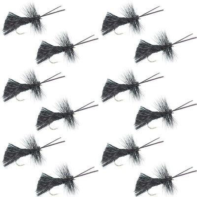 Goddard Caddis Black Dry Fly - Pack of 12 Size 12 Hooks - Korvel