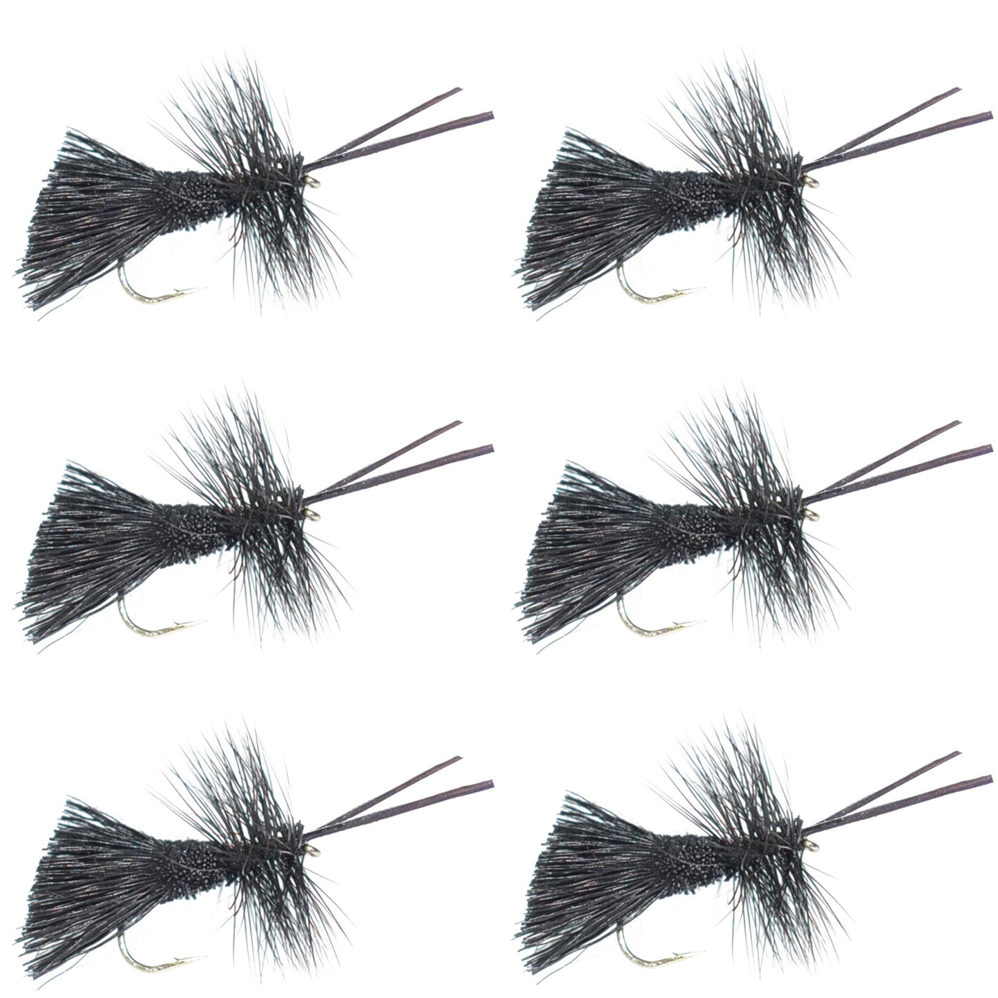 Goddard Caddis Black Dry Fly - Pack of 6, Size 12 Hooks - Korvel