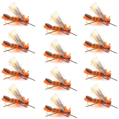 Vibrant Orange Godzilla Hopper - Premium Foam Fly for Trout & Bass - 12 Pack Size 10 - Korvel
