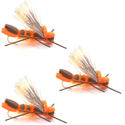 3-Pack Orange Godzilla Hopper - Premium Foam Fly for Trout & Bass Fishing - Korvel