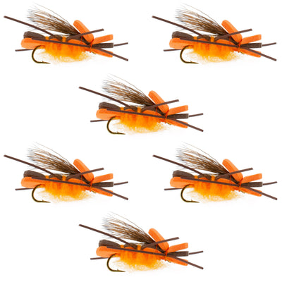 Vibrant Orange Godzilla Hopper - Premium Foam Fly for Trout & Bass - Set of 6 Size 10 - Korvel