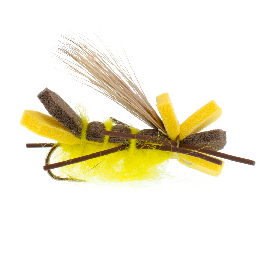 Vibrant Yellow Godzilla Hopper - Premium Foam Grasshopper Fly - 12 Pack Size 10 - Korvel