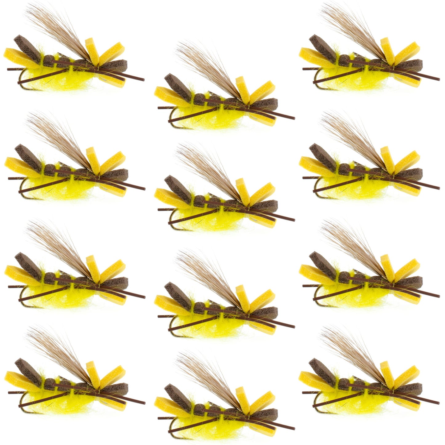 Vibrant Yellow Godzilla Hopper - Premium Foam Grasshopper Fly - 12 Pack Size 10 - Korvel