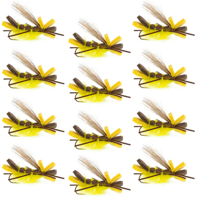 Vibrant Yellow Godzilla Hopper - Premium Foam Grasshopper Fly - 12 Pack Size 10 - Korvel