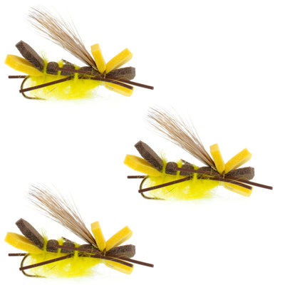 3 Pack of Vibrant Yellow Godzilla Hoppers - Premium Foam Fly for Trout & Bass Fishing - Korvel