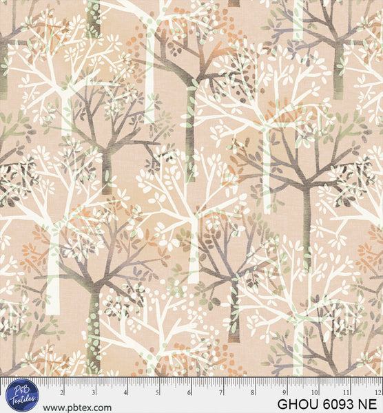 Tela de Algodón con Diseño de Árboles en Hora Dorada - 44"/45" por Yarda