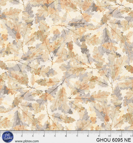 Tissu en coton à motifs de feuilles éparpillées naturelles Golden Hour - 44"/45" par yard