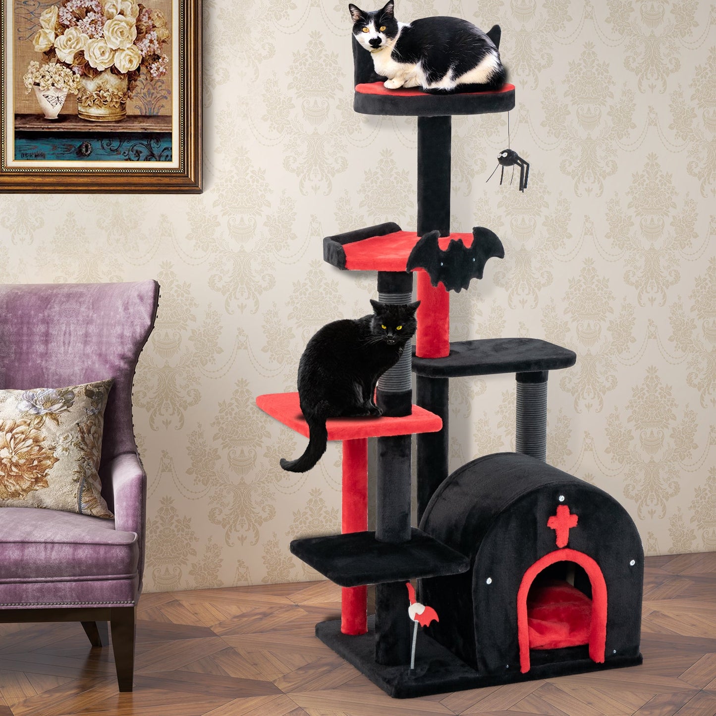 Arbre à chat gothique - Tour pour chat de 53 pouces avec lit et condo