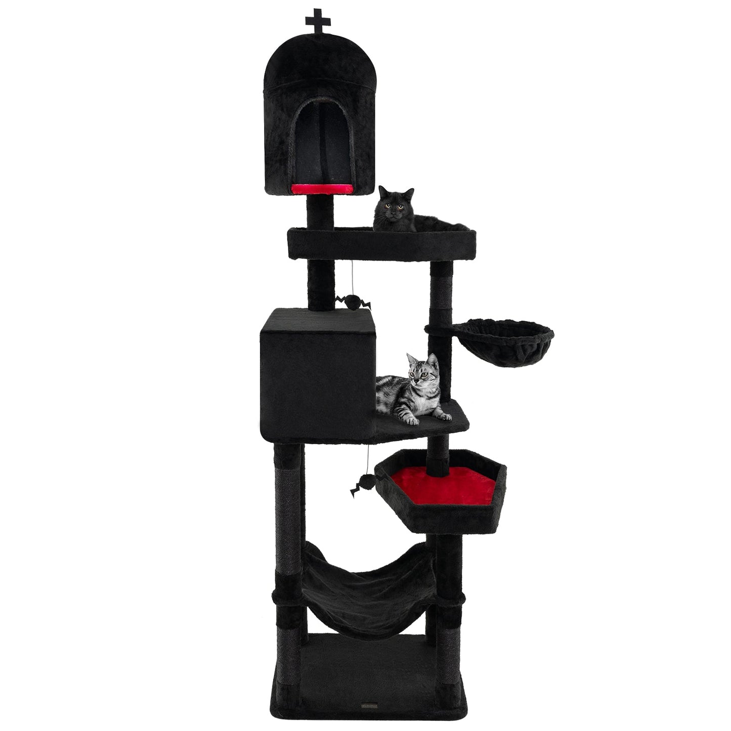 Gothic Cat Tree with 2 Cat Condos and Coffin Bed - Black