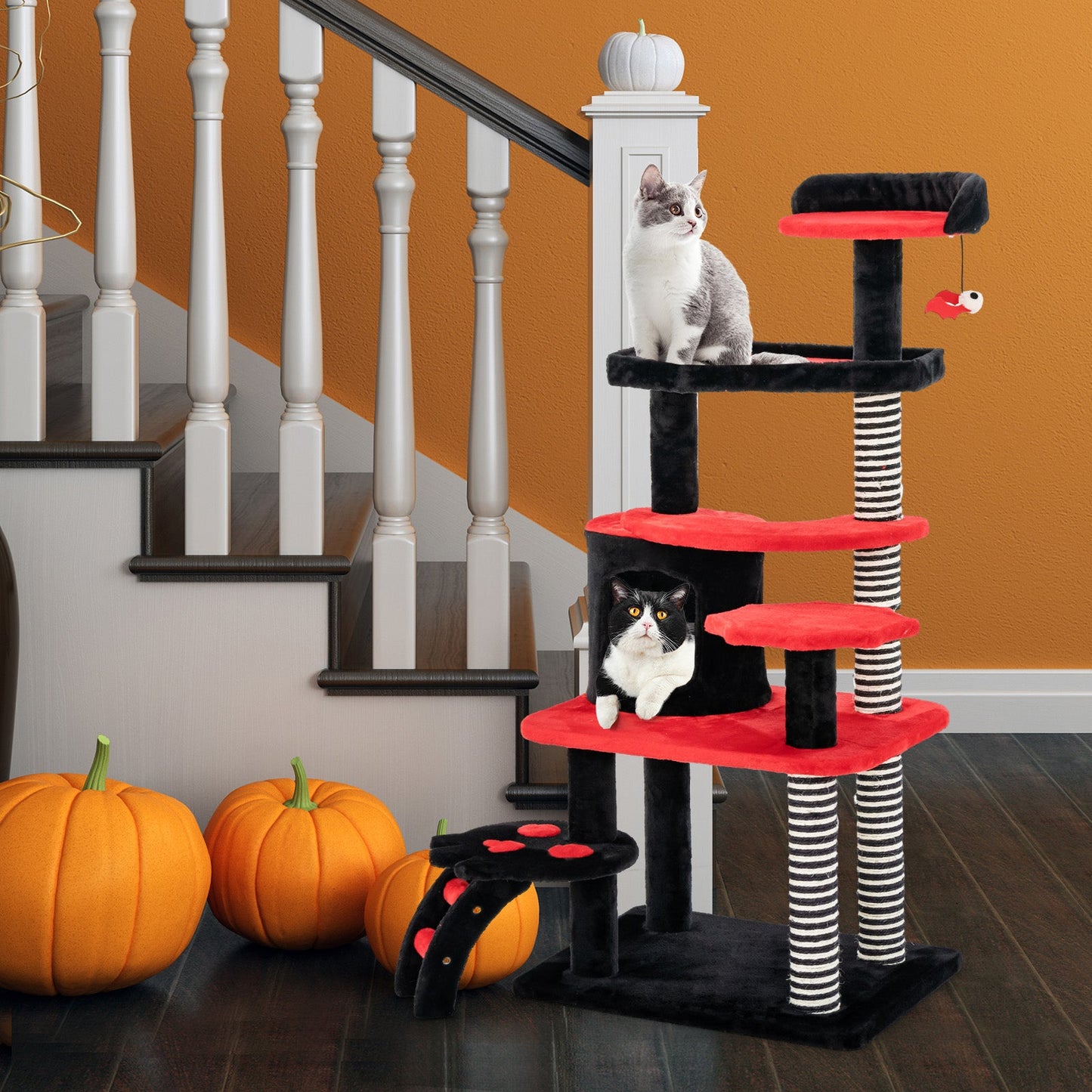 Árbol Gótico para Gatos con Cama, Condominio y Poste Rascador - Negro y Rojo